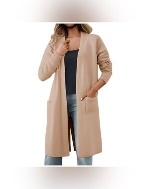 Debut Lounge Midi Cardigan with Pockets - Natural Brown